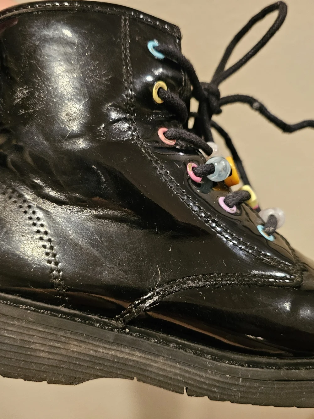 Children's Place Black Lace-Up Boots with Colorful Bead Accents